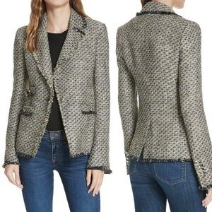 Veronica Beard Metallic Fabian Tweed Cotton Blend Gray Silver Blazer XS (2)